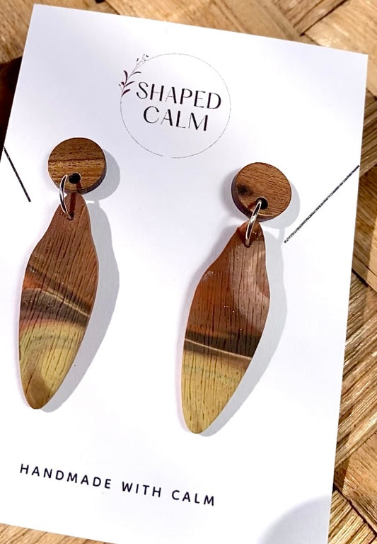 Wood & Earth-Tone Polymer Clay Dangle Earrings | Natural Boho Statement Jewelry | Lightweight and Handmade