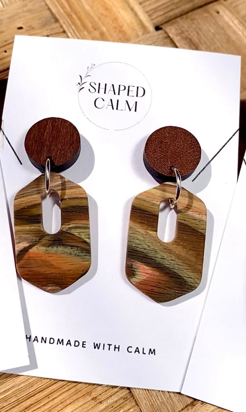 Wood & Earth-Tone Polymer Clay Dangle Earrings | Natural Boho Statement Jewelry | Lightweight and Handmade